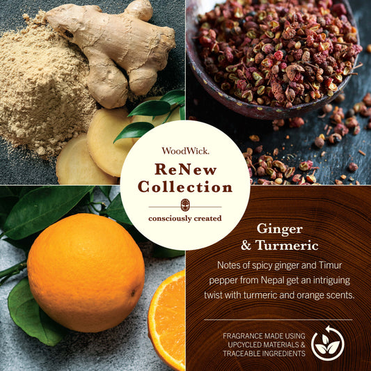 photo collage of woodwick renew collection ginger and turmeric